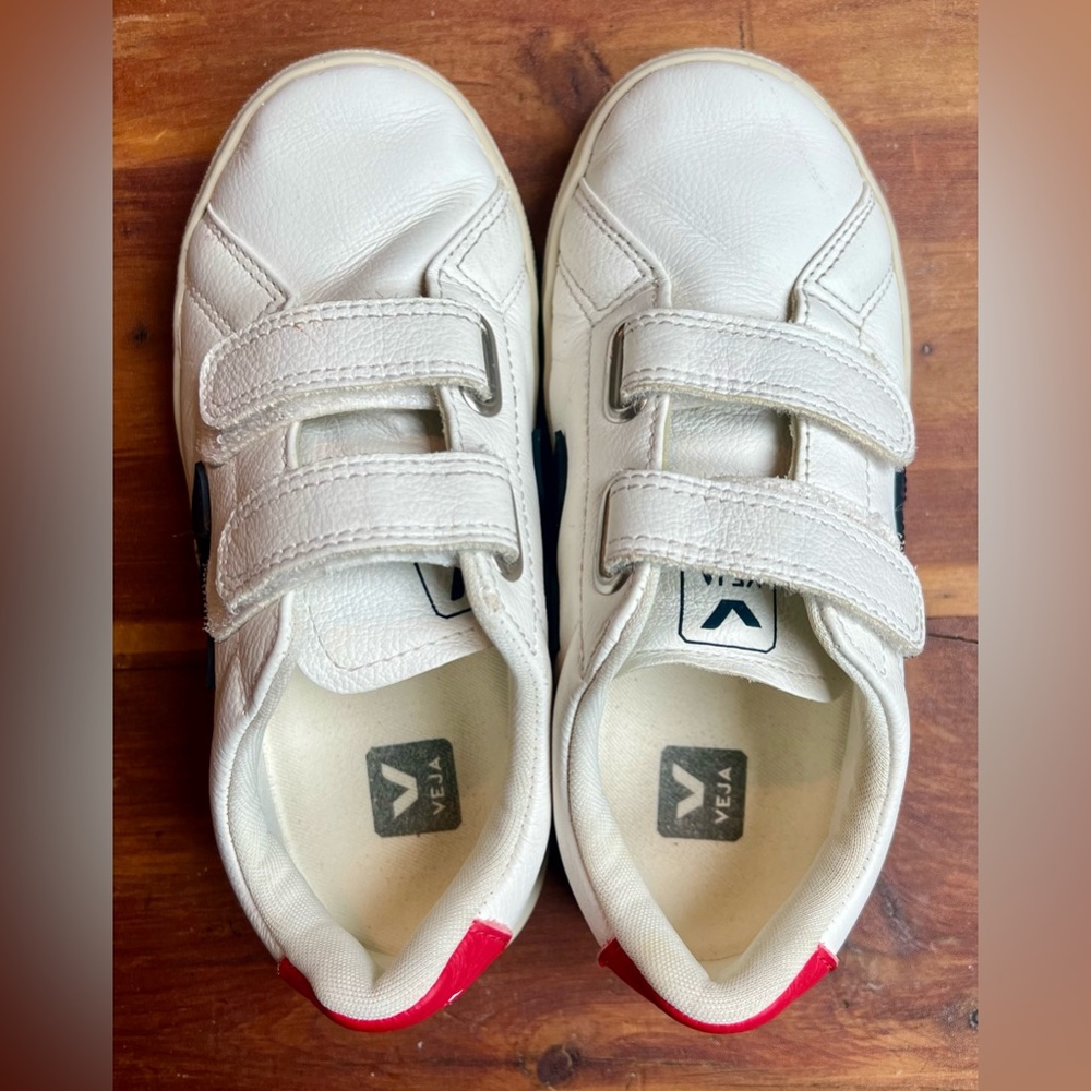 Veja White and Red Velcro Sneakers